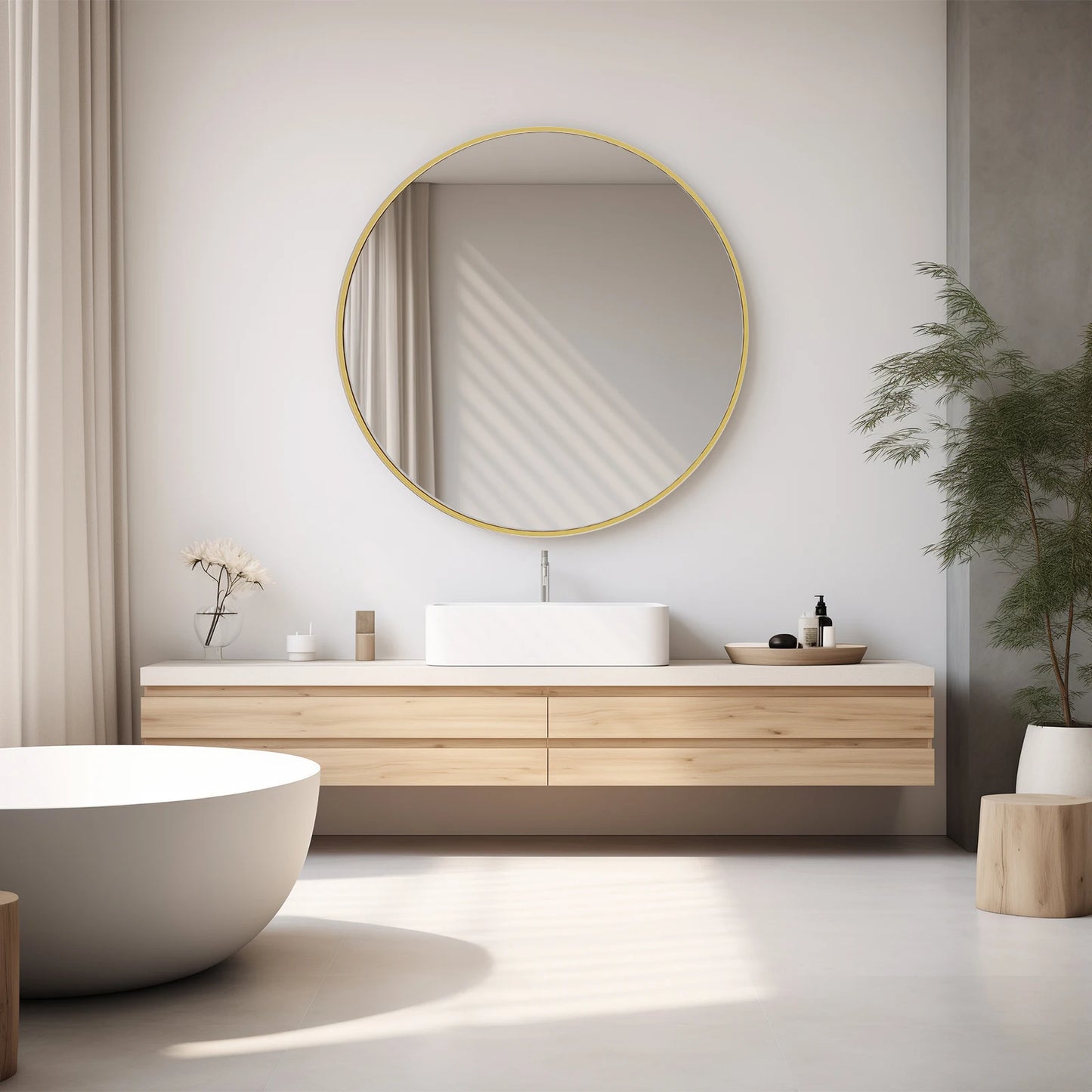 Large 30" Round Wall Mirror – Gold Matte Metal Frame Vanity Mirror with Tempered Glass for Bedroom & Living Room