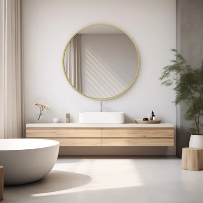 Large 30" Round Wall Mirror – Gold Matte Metal Frame Vanity Mirror with Tempered Glass for Bedroom & Living Room