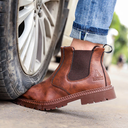 Waterproof Safety Work Shoes for Men – Steel Toe Leather Boots, Indestructible Construction Footwear in Brown