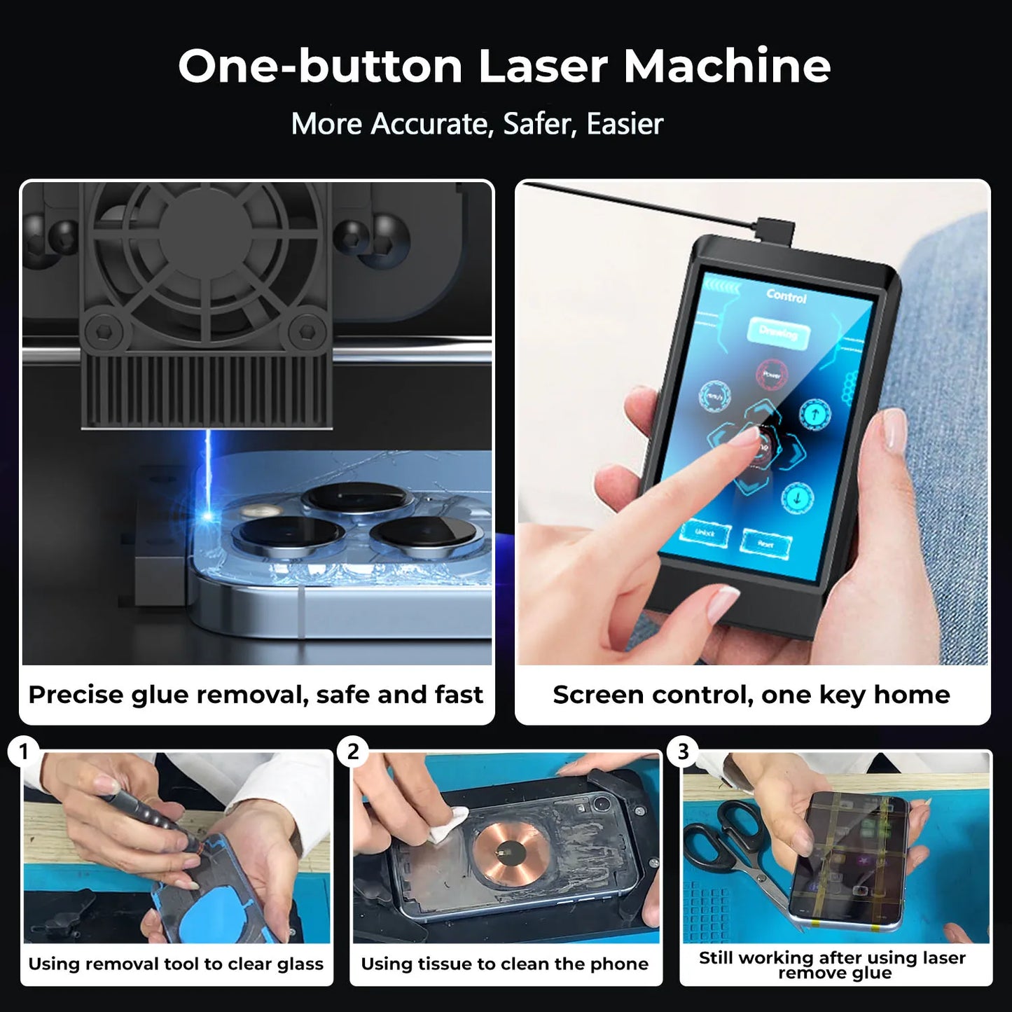 Xwitzeal V3 Laser Machine for iPhone 8-16 Series — Back Glass & Camera Lens Repair Kit with Housing Tools and Air Filter