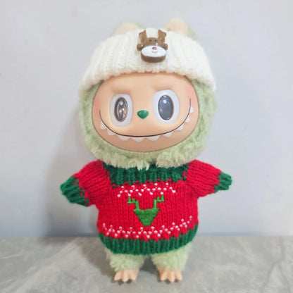 15–17cm Labubu Doll Clothes – Christmas Hat, Scarf & Elk Snowman Plush Outfit Set, New Year Gift