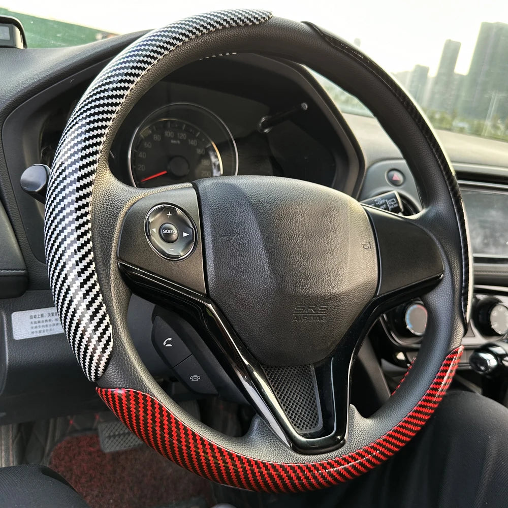 DIY Car Steering Wheel Cover — Microfiber Leather with Glossy Carbon Fiber Look