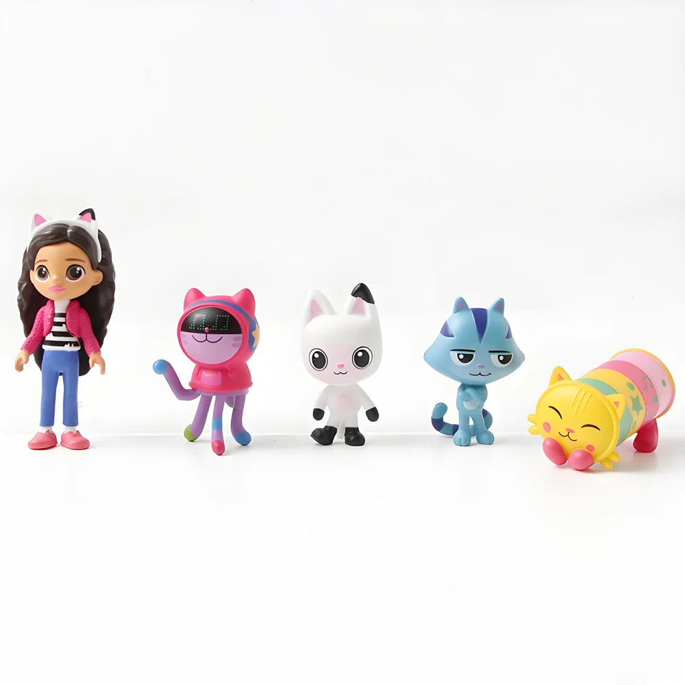 Anime Cartoon Figure Set - 10pcs Cute Smiling Cat Car Hug Dolls, Collectible Toys & Birthday Gifts