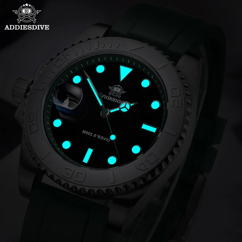 ADDIESDIVE 41mm Men’s Quartz Dive Watch – Rotatable Bezel, Stainless Steel, Luminous BGW9, Rubber Strap, 200m Water Resistant