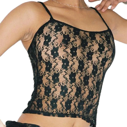 Women’s Sexy Lace Halter Vest Top – Slim Fit Black See-Through Summer Camisole, Elegant Party & Streetwear Fashion Tank Top