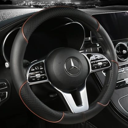 All Seasons Leather Diamond Steering Wheel Cover - Universal Fit for 14.5-15 Inch, Durable, Anti-Slip Design