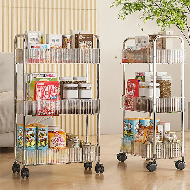 Mobile Shelf with Wheels - Multi-Layer Storage Rack Home Trolley, 2/3/4 Tiers Rolling Cart for Snacks, Cosmetics, and Sundries Organizer