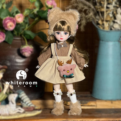 30cm 1/6 BJD Ball Jointed Doll – Starry Gray Eyes with Lolita Fashion Dress, DIY Toy Gift for Girls