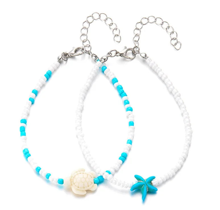 Beach Bead Anklet for Women – Retro Fashion Beaded Stone Pendant Ankle Chain Summer Beach Jewelry Boho Style Anklet for Girls