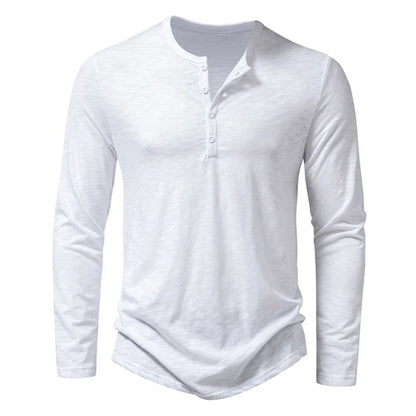 Men's Cotton Button Henley Shirt - Long Sleeve Casual Fashion T-Shirt, Solid Color