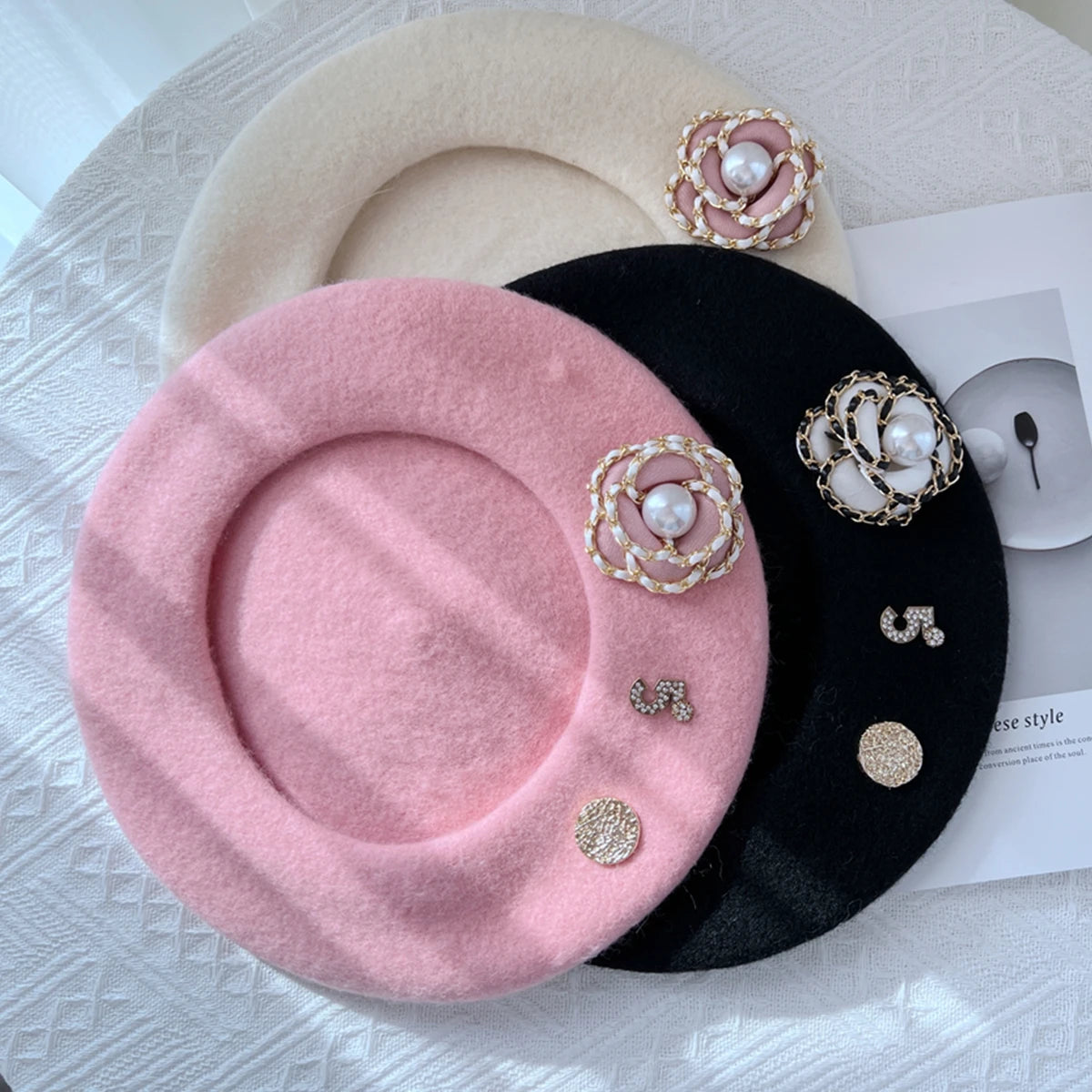 Flower Wool Beret – Winter Hat for Women, Elegant Daily Wear Beret Cap