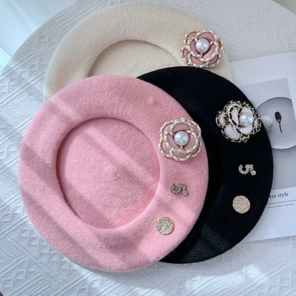 Flower Wool Beret – Winter Hat for Women, Elegant Daily Wear Beret Cap