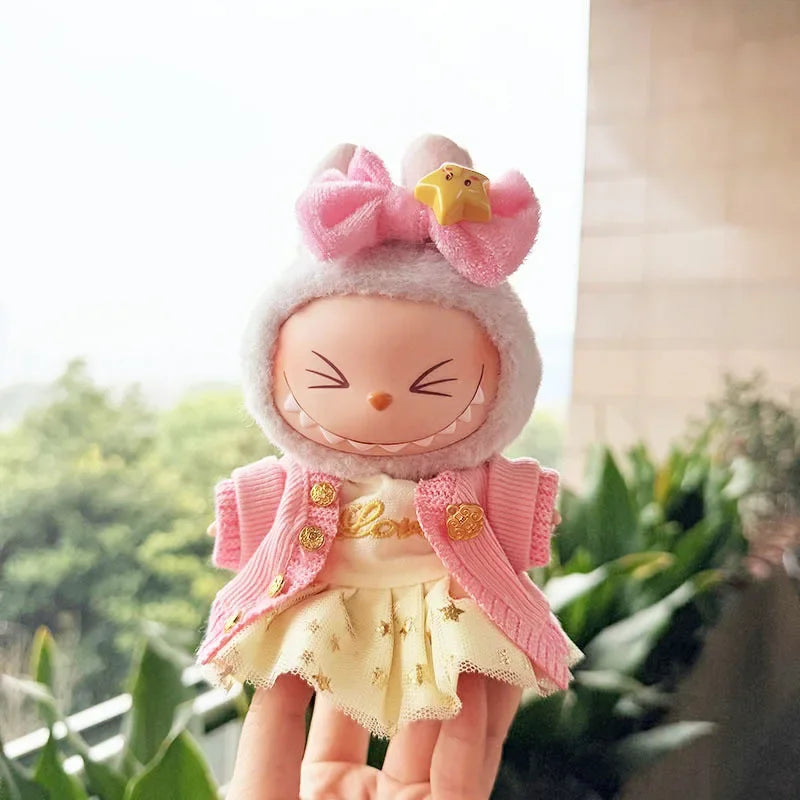 17cm Labubu Doll Clothes — Macaron Outfit Set with Hair Accessories | Cute DIY Gift for Kids