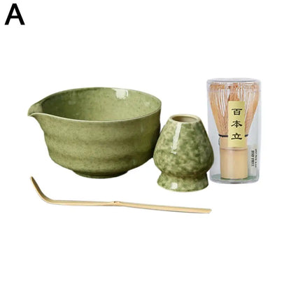 4pcs Japanese Ceramic Matcha Tea Set – High-End Gift Box with Whisk, Bowl, Grinder & Brush