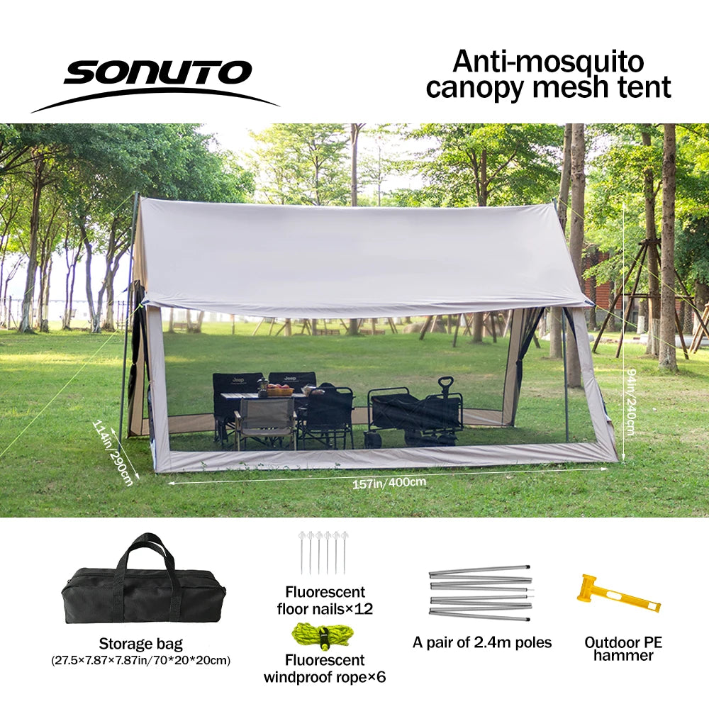 210D Large Family Camping Tent (6-10P) – Waterproof, UV Protection, Portable Canopy with Mosquito Shield for Beach & Park