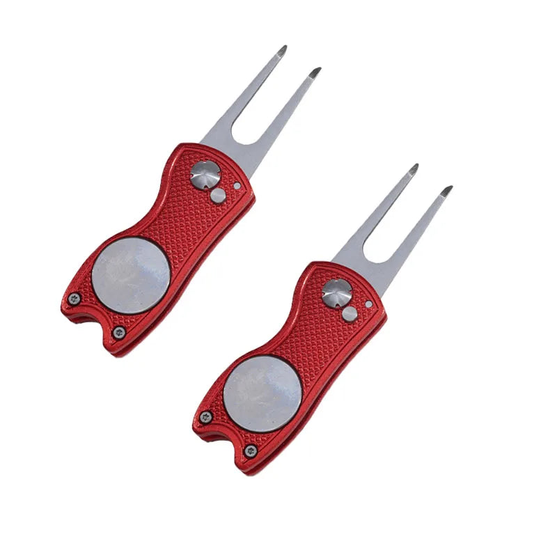 Foldable Golf Divot Repair Tool – Ball Marker & Groove Cleaner Putting Green Fork Accessory