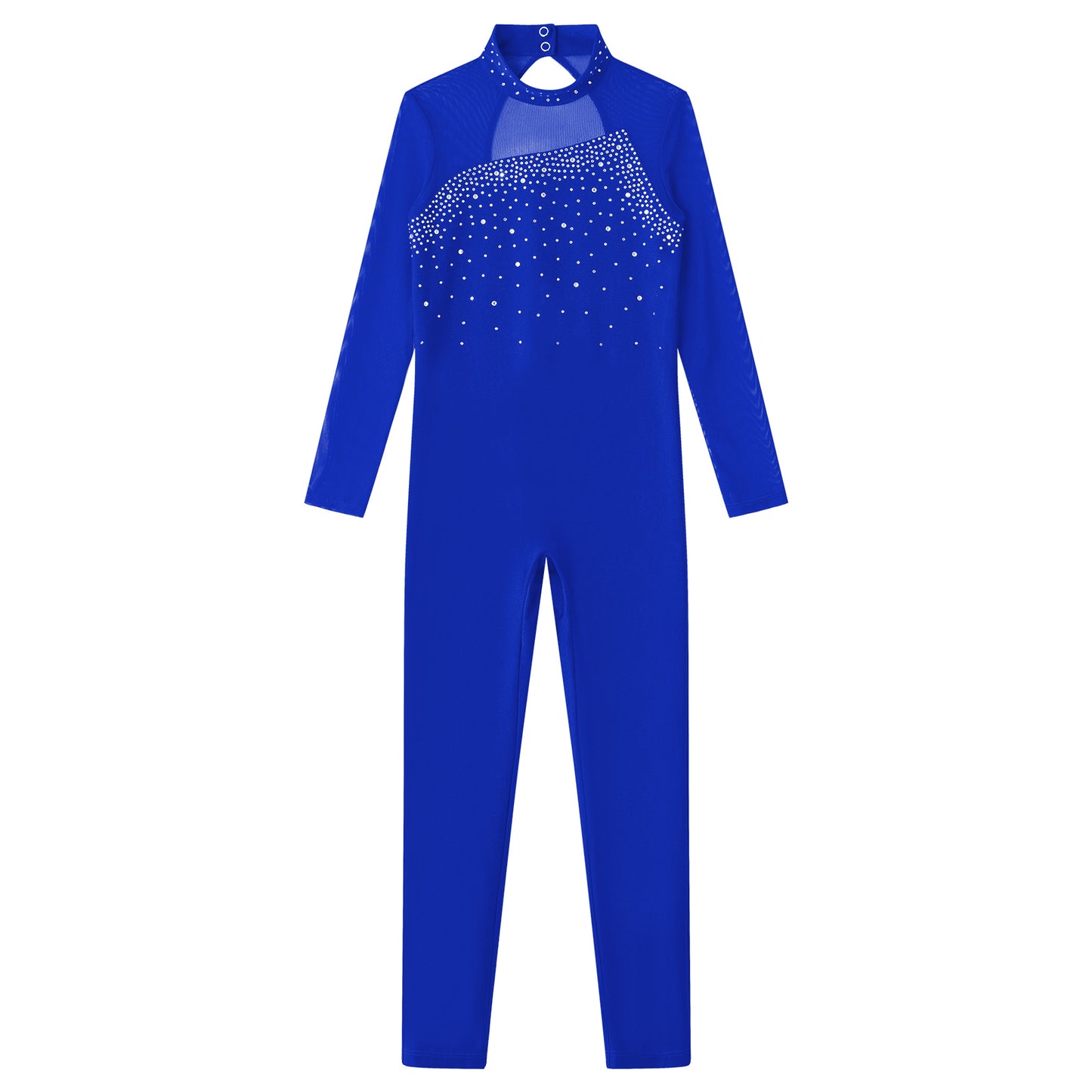 Kids Girls Long Sleeve Rhinestone Bodysuit — Full Body Dancewear Gymnastics Leotard Skating Jumpsuit