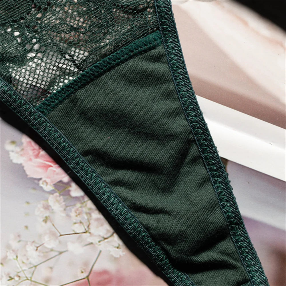 Women's Crystal Lace Thong - Sheer Transparent Breathable T-Back Lingerie Plus Size S-XL