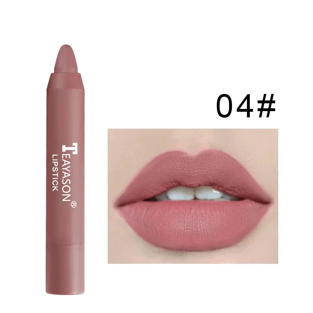 12-Color Natural Matte Lipstick Pencil – Silk Lip Glaze Waterproof, Long-Lasting Sexy Lip Tint Makeup