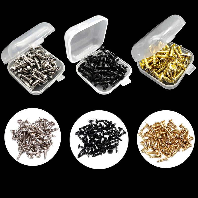 Electric Guitar Bass Pickguard Screws - 3x12mm Protective Plate Rear Cover Screws with Storage Box