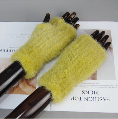 Women’s Winter Mink Fur Gloves – 100% Natural Fingerless Knitted Mittens for Warmth