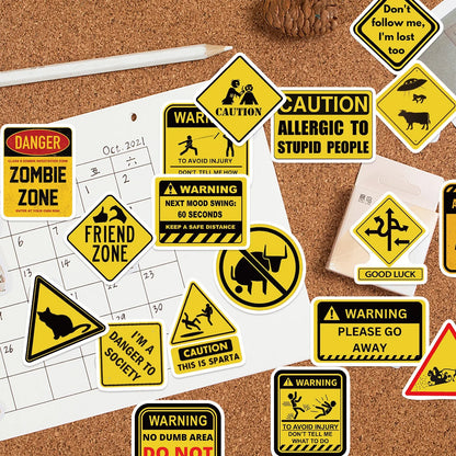 50PCS Funny Warning Sign Stickers - Waterproof Graffiti Decals for Laptops, Phones, Luggage and More