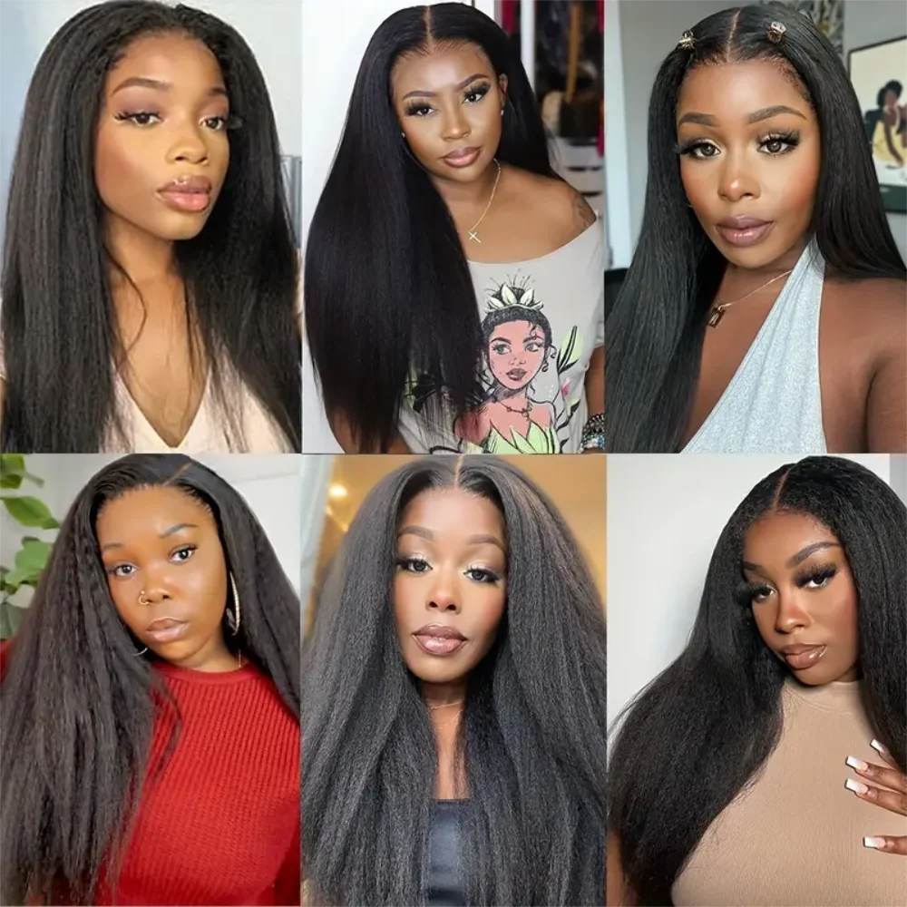 Kinky Straight Human Hair Wig – 13x4 Lace Front, Pre-Plucked Yaki Straight Brazilian Wig