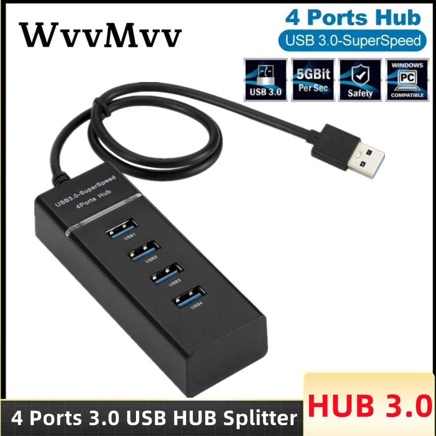 4-Port USB Hub Splitter 2.0/3.0 – High-Speed Multi USB Adapter Expander for Desktop & Laptop