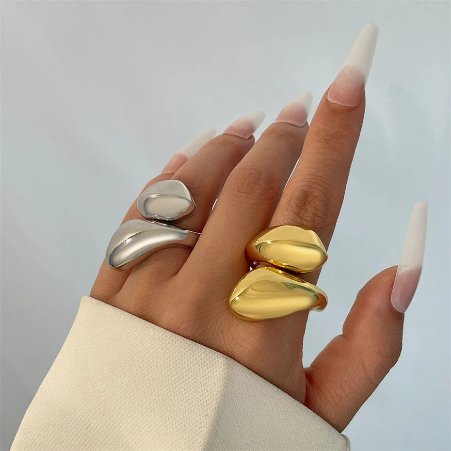Ingemark Punk Snake Ring – Exaggerated Water Drop Geometric Adjustable Open Finger Ring for Women, Vintage Couple Jewelry