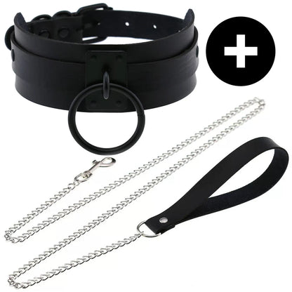 Gothic Punk PU Leather O-Ring Choker - Adjustable Collar Necklace for Women, Halloween & Alternative Fashion