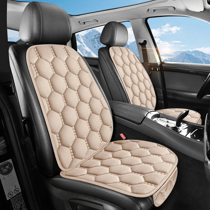 Winter Plush Car Seat Cushion Set - Warm Anti-Slip Grid Seat and Backrest Covers, 3-Piece Set for Cold Weather Comfort