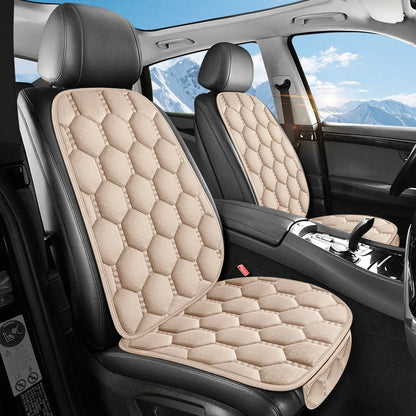 Winter Plush Car Seat Cushion Set - Warm Anti-Slip Grid Seat and Backrest Covers, 3-Piece Set for Cold Weather Comfort