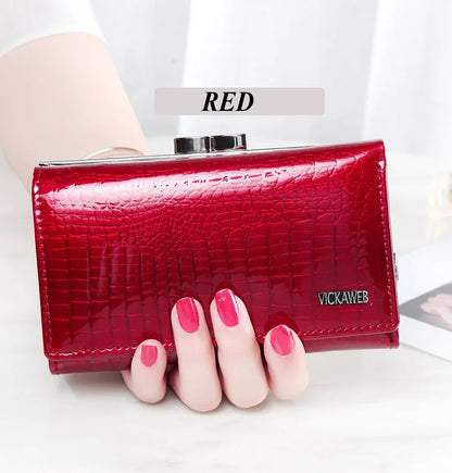 Women’s Genuine Leather Short Wallet – Fashion Alligator Hasp & Zipper Coin Purse AE2155
