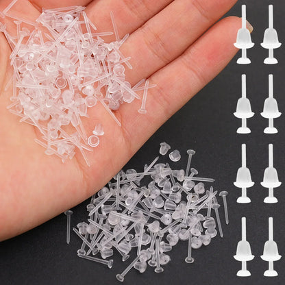 50–1000PCS Invisible Silicone Earring Backs – Soft Plastic Stud Pins for DIY Jewelry & Piercing Retainers