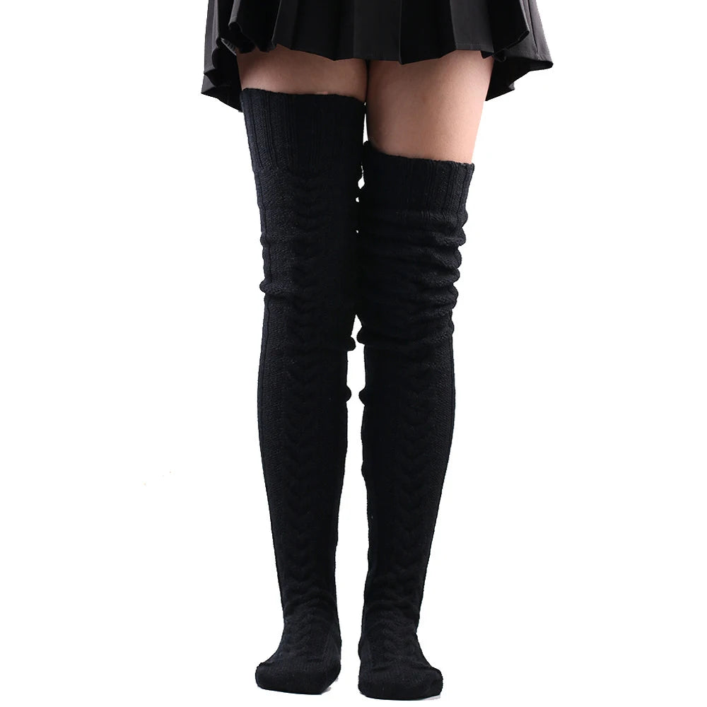 Women's Wool Foot Warmers: Fashionable Solid Color Thigh-High Stockings - Cute Autumn/Winter Lady Socks in Acrylic Fibers