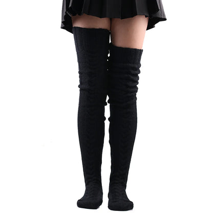 Women's Wool Foot Warmers: Fashionable Solid Color Thigh-High Stockings - Cute Autumn/Winter Lady Socks in Acrylic Fibers