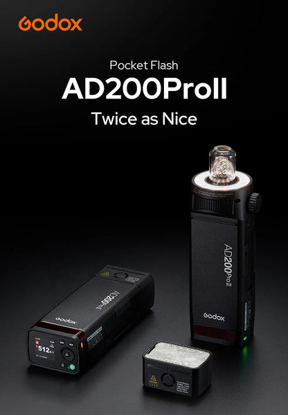 Godox AD200Pro II TTL Wireless Camera Pocket Flash – 2.4G, Compatible with X1T for Nikon, Canon, Sony, Fuji, Olympus