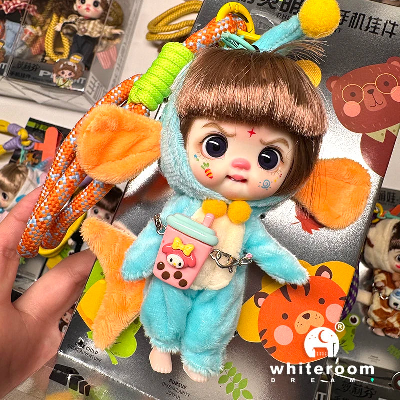 Mini Labbu Pocket Doll – Jointed Blythe-Style Boy & Girl Doll for Girls, Rainbow Ball Mobile Phone Decoration