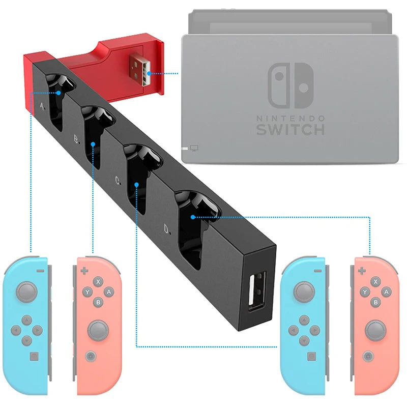 New Color 4-in-1 Charger Dock for Nintendo Switch OLED — Joy-Con Controller Charging Station Holder