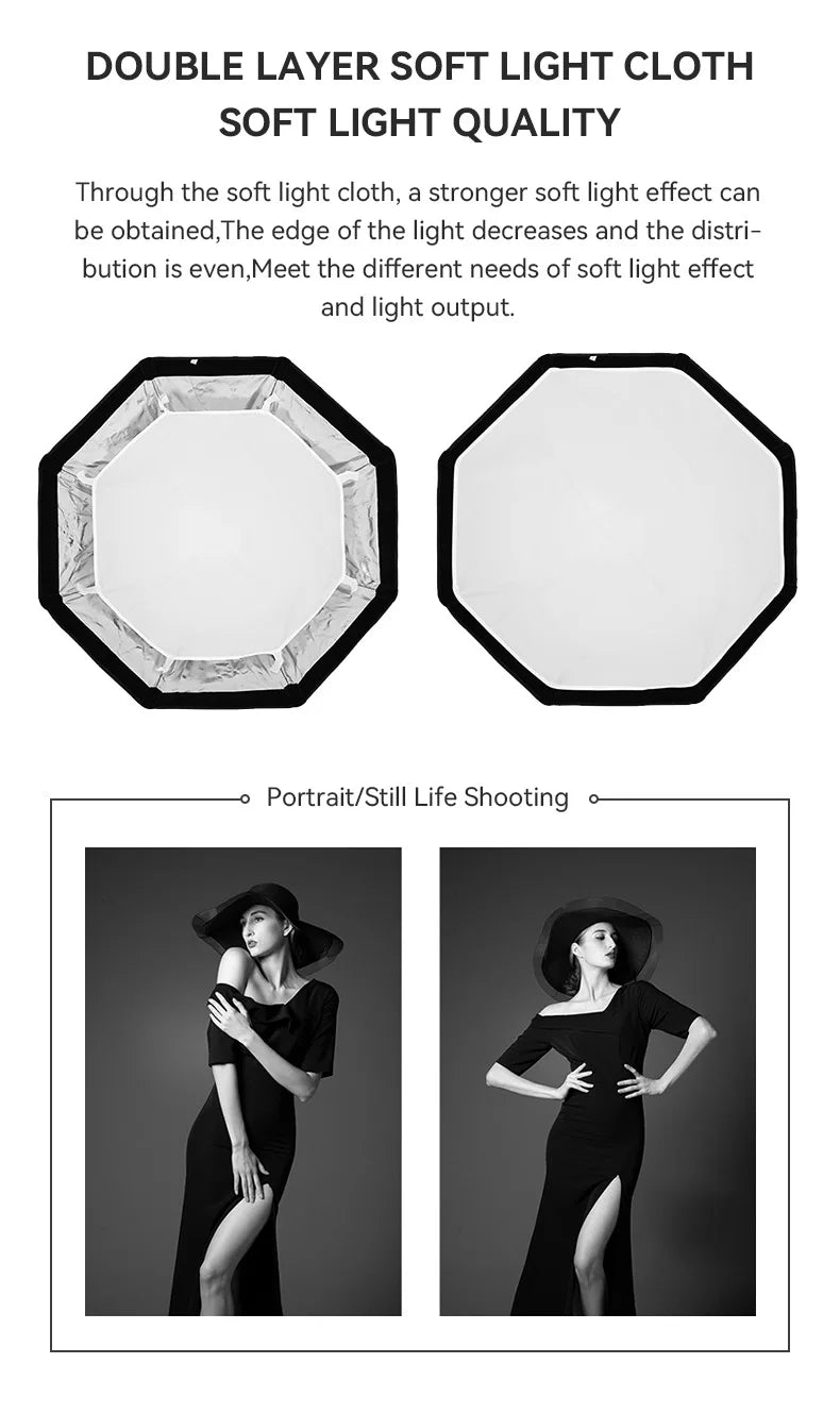 TRIOPO Foldable Octagon Softbox – 55cm, 65cm, 90cm, 120cm Bowens Mount for Sokani X100, COLBOR CL60, Godox & Aputure LED Video Lights