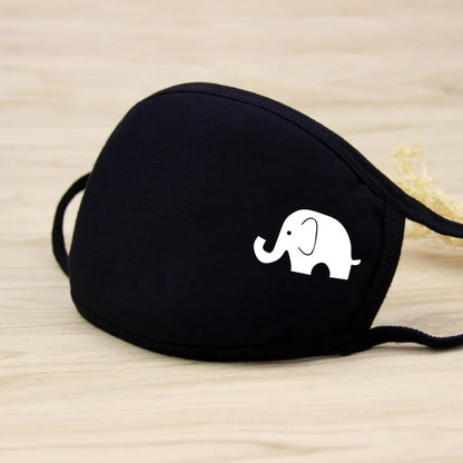 Black Cartoon Animal Face Mask – Unisex Winter Cotton Half Face Mask, Dustproof & Thickened for Cycling