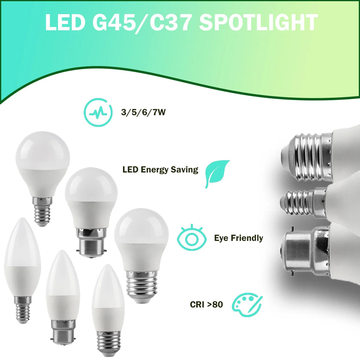 20pcs G45 C37 LED Bulbs — 3W/5W/6W/7W Energy-Saving Mini Lamps, Warm & Cool Light for Home and Bedroom