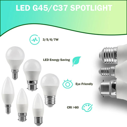 20pcs G45 C37 LED Bulbs — 3W/5W/6W/7W Energy-Saving Mini Lamps, Warm & Cool Light for Home and Bedroom
