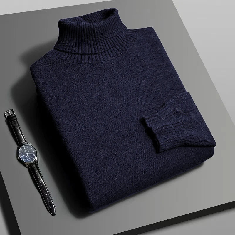 Men’s Knitted Turtleneck Sweater - Slim Fit Long Sleeve Anti-Pilling Pullover for Autumn Streetwear Style