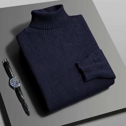 Men’s Knitted Turtleneck Sweater - Slim Fit Long Sleeve Anti-Pilling Pullover for Autumn Streetwear Style