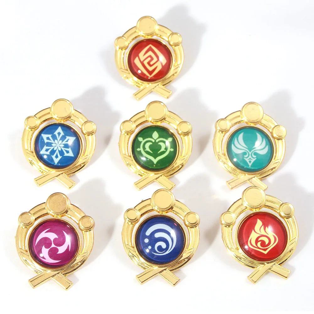 Genshin Impact Metal Brooch Pins - Primogem Xiao Vision Element Badge Cosplay Collectible Jewelry