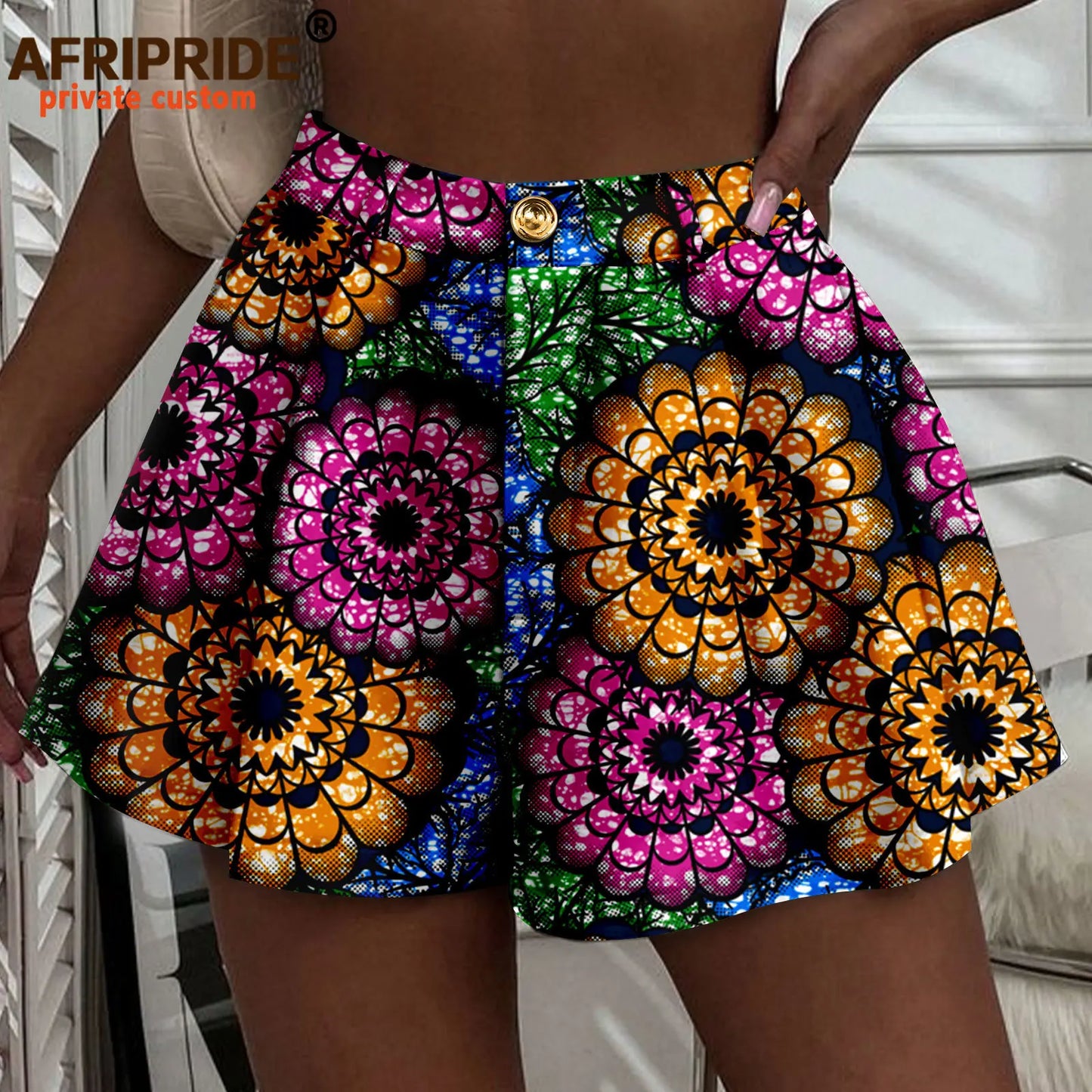 Women's Running Shorts - High Waist Elastic Athletic Shorts with Pockets Ankara Print