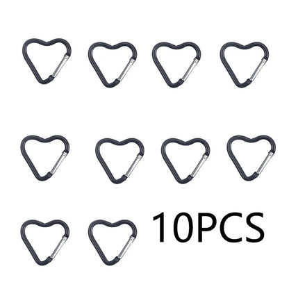 10PCS Heart Shape Aluminum Carabiner Clips - Tactical Keychain Hooks for Outdoor Gear, Water Bottles & EDC Tools
