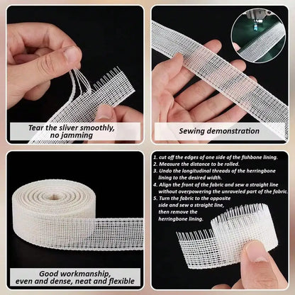 Fabric Hemming Guide - Reusable Fishbone Tape for Narrow & Curved Hems on Dresses and Skirts
