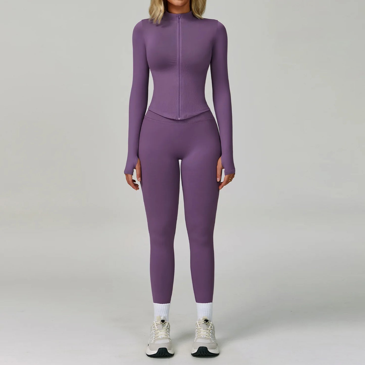 2/3PCS Women’s Seamless Yoga & Gym Set – Push-Up Sports Bra, Long Sleeve Jacket & Workout Leggings